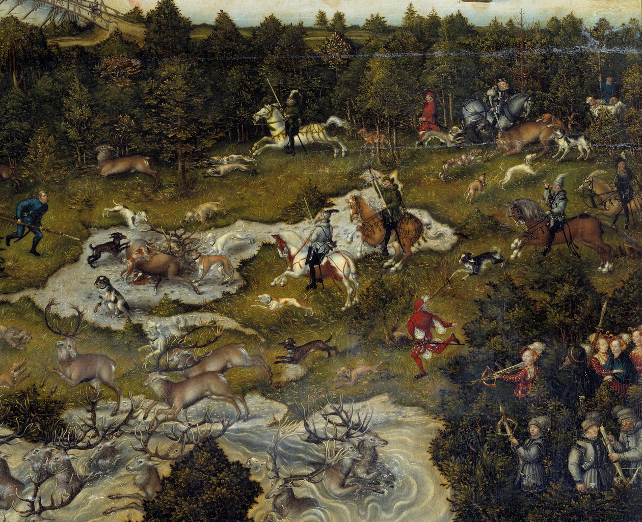 Lov na počest Karla V. na zámku Torgau v Německu Lov jelenů. Detail. Obraz Lucase Cranacha staršího od Lucas Cranach