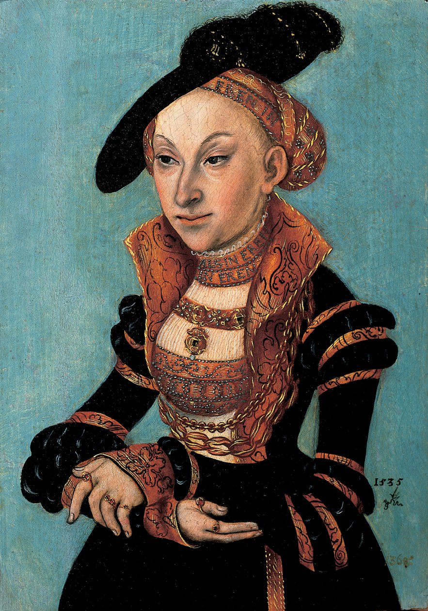 Portrét Sibyly Clevesské, kurfiřtky saské, 1535 od Lucas Cranach
