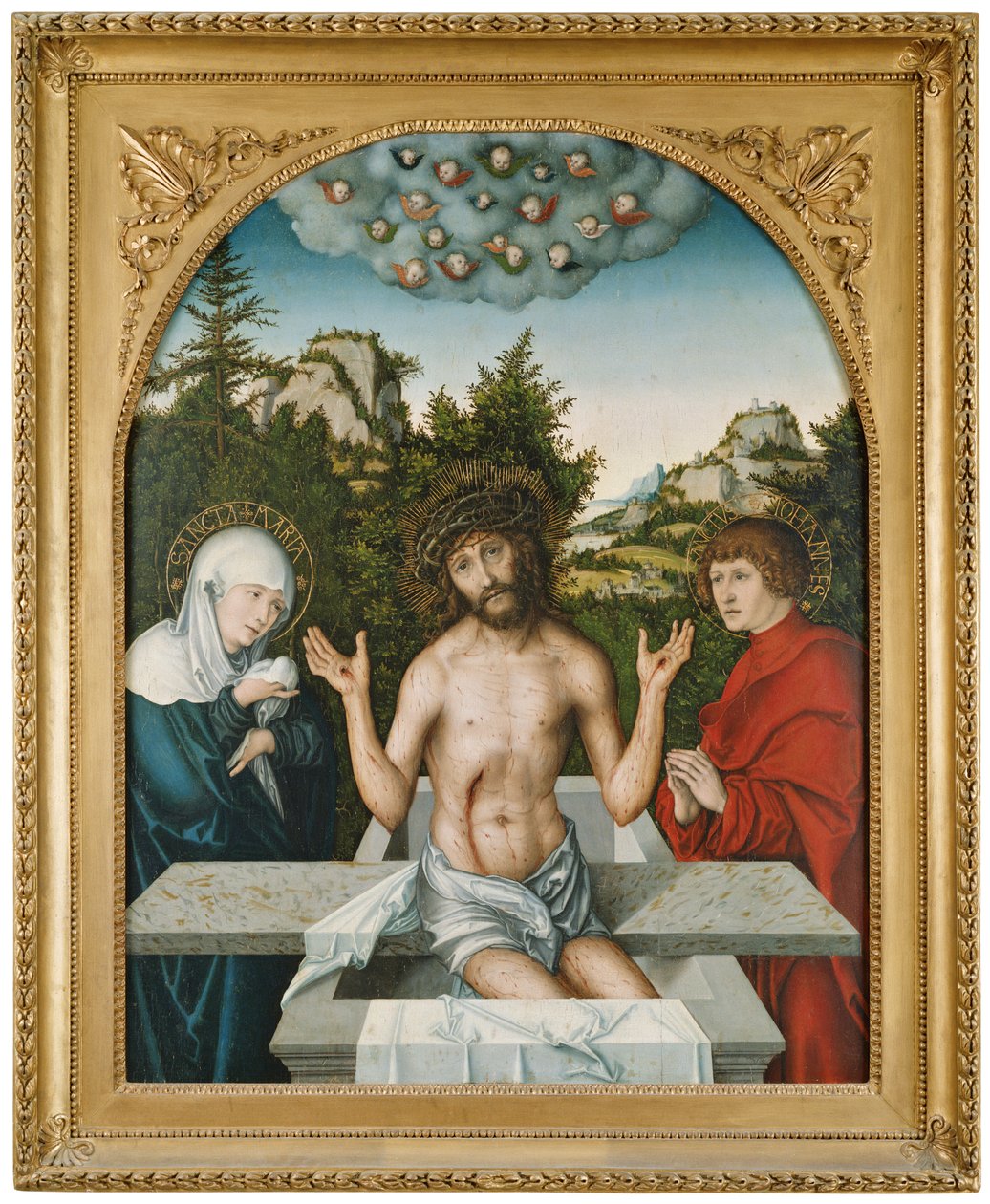 Schmerzensmann zwischen Maria und hl. Johannes od Lucas Cranach