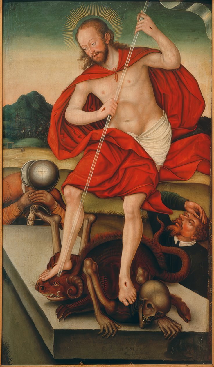 Kristus jako vítěz nad smrtí a ďáblem od Lucas Cranach der Jüngere