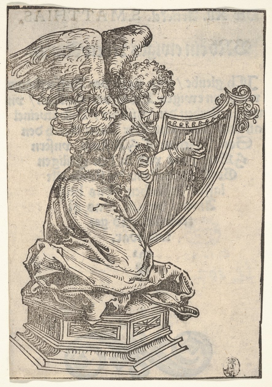 Stříbrná soška anděla hrajícího na harfu, z Velké série Wittenberg Reliq..., 1509. od Lucas Cranach the Elder