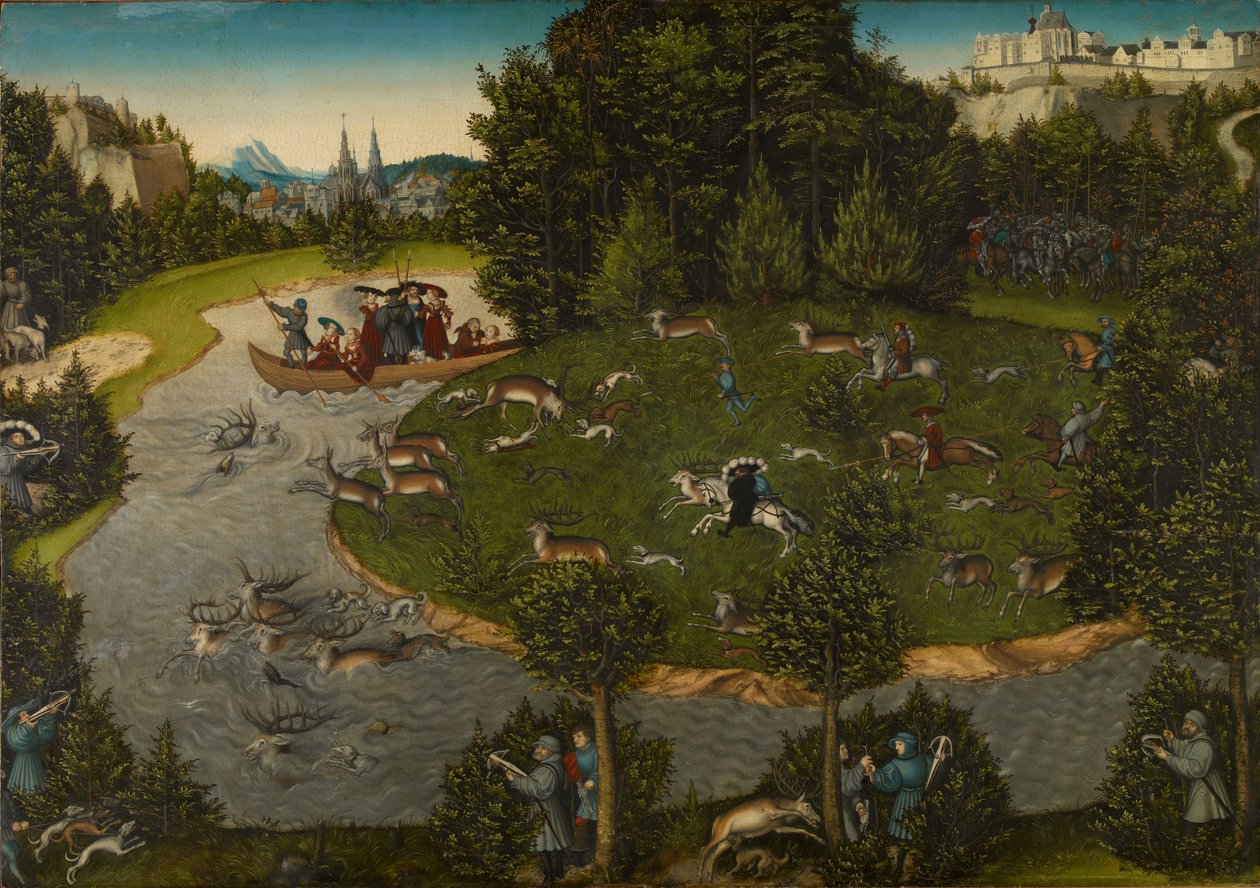 Lov na jelena s kurfiřtem Fridrichem Moudrým od Lucas Cranach the Elder