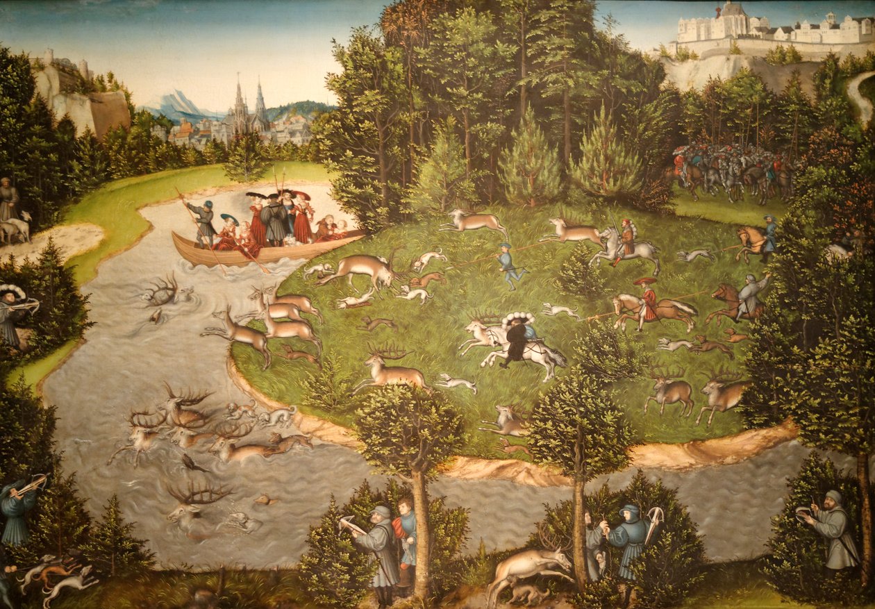 Lov na jelena s kurfiřtem Fridrichem Moudrým od Lucas Cranach the Elder