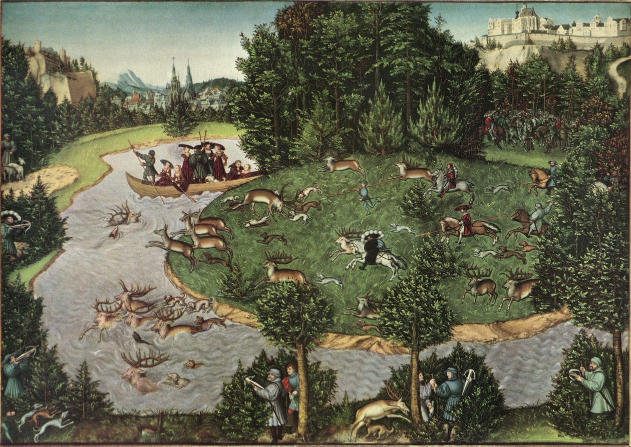 Lov na jelena s kurfiřtem Fridrichem Moudrým od Lucas Cranach the Elder