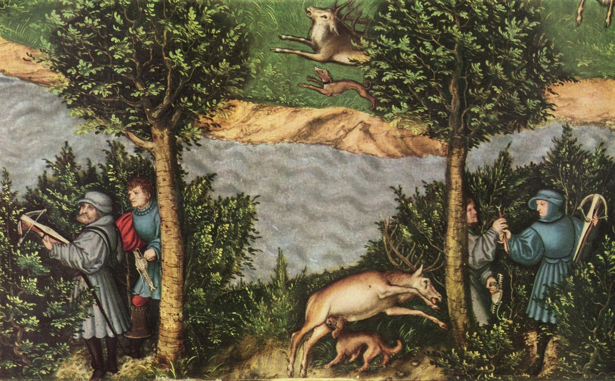 Lov na jelena s kurfiřtem Fridrichem Moudrým
 detail od Lucas Cranach the Elder