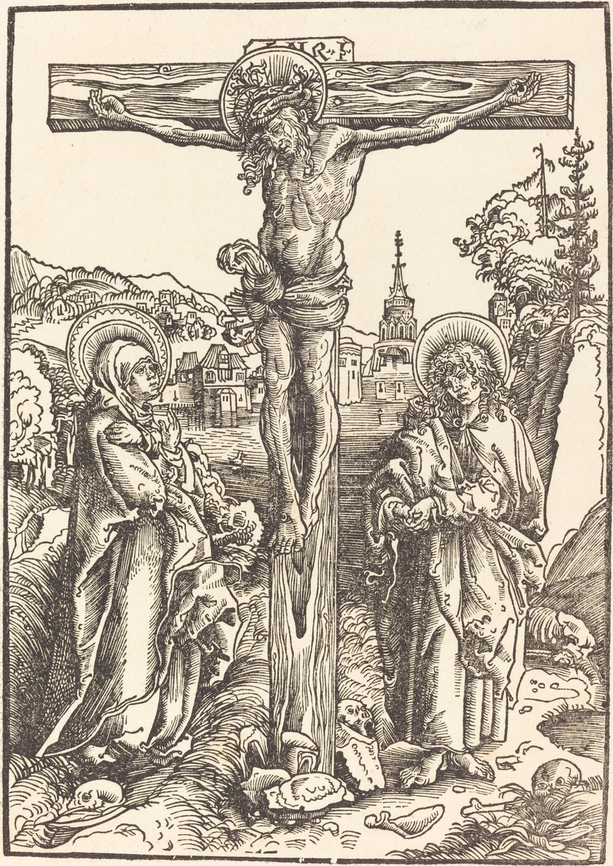 Kristus na kříži mezi Pannou Marií a svatým Janem od Lucas Cranach the Elder