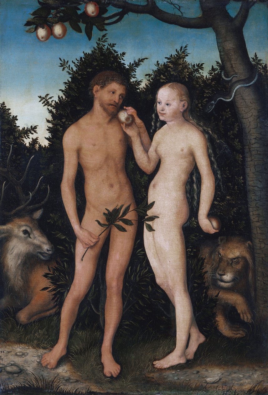 Německy: Adam und Eva im Paradies (Sündenfall) Adam a Eva v ráji (Pád) od Lucas Cranach the Elder