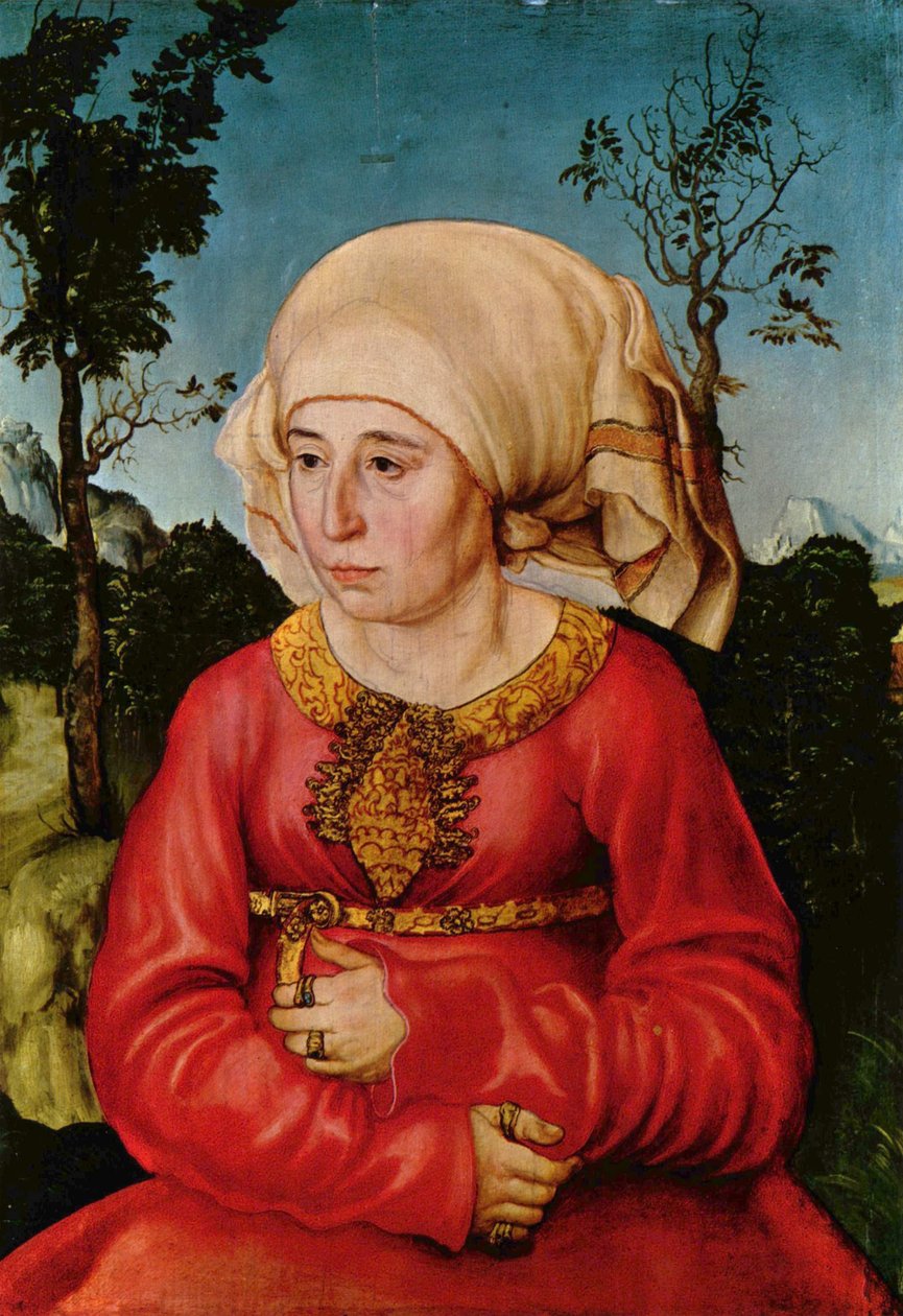 Německy: Bildnis der Frau eines Rechtsgelehrten Portrét manželky právníka / Portrait of the wife of Dr. Johann Stephan Reuss [] od Lucas Cranach the Elder