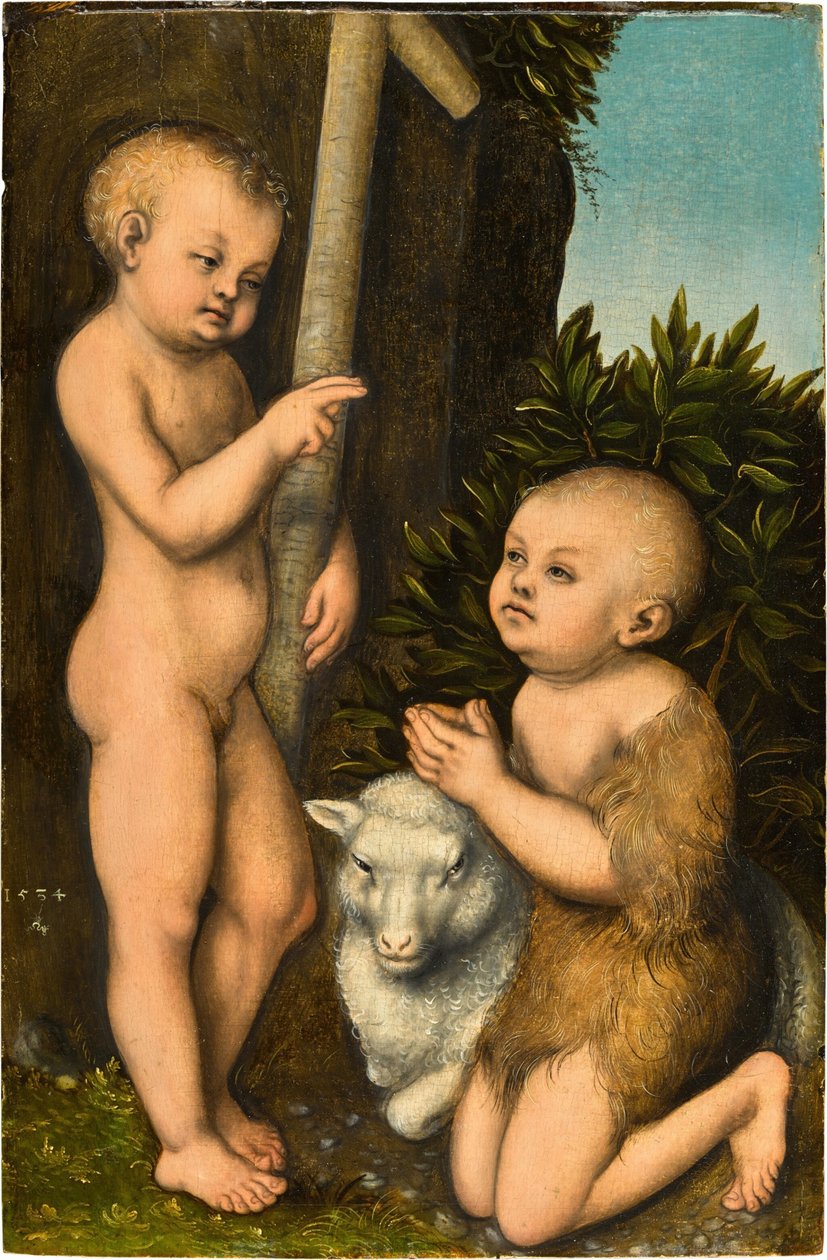 Německy: Der Christusknabe und der ihn adoring Johannesknabe / Kristus a Jan Křtitel jako chlapci Mladý Kristus zbožňovaný svatým Janem Křtitelem. od Lucas Cranach the Elder