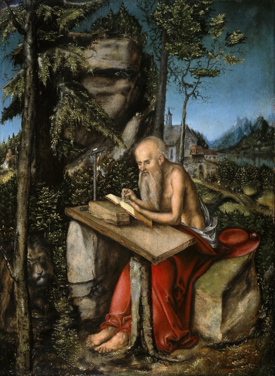 Němčina: Svatý Jeroným ve skalnaté krajině Svatý Jeroným ve skalnaté krajině od Lucas Cranach the Elder