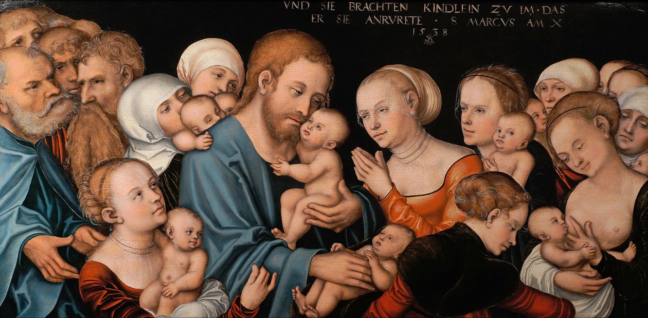 Německy: Lasset die Kindlein zu mir kommen (Christus segnet die Kinder) Suffer the Little Children to Come unto Me (Kristus žehná dětem) od Lucas Cranach the Elder