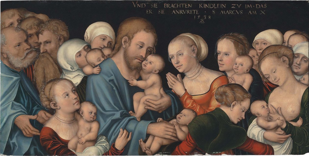 Německy: Lasset die Kindlein zu mir kommen (Christus segnet die Kinder) Suffer the Little Children to Come unto Me (Kristus žehná dětem) od Lucas Cranach the Elder