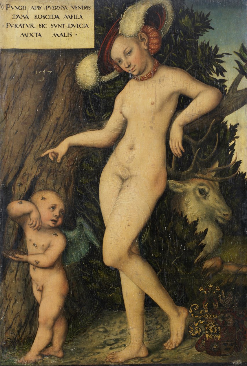 Německy: Venus mit Amor als Honigdieb Venuše s Amorem kradoucím med od Lucas Cranach the Elder
