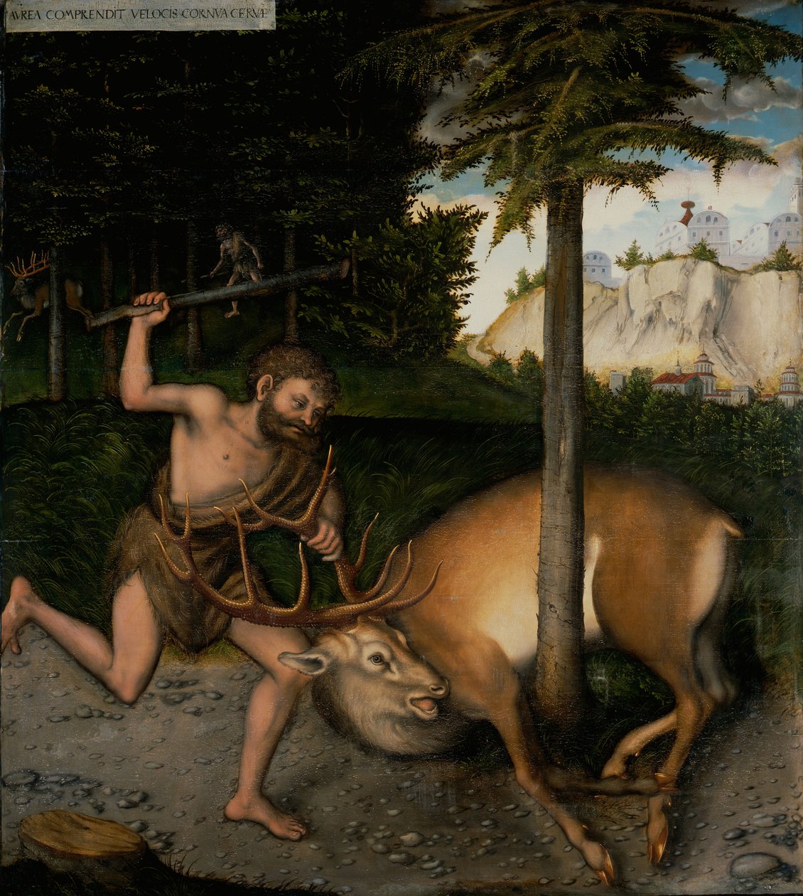 Herkules zachycující cerynejskou zadní část z Herkulových prací od Lucas Cranach the Elder