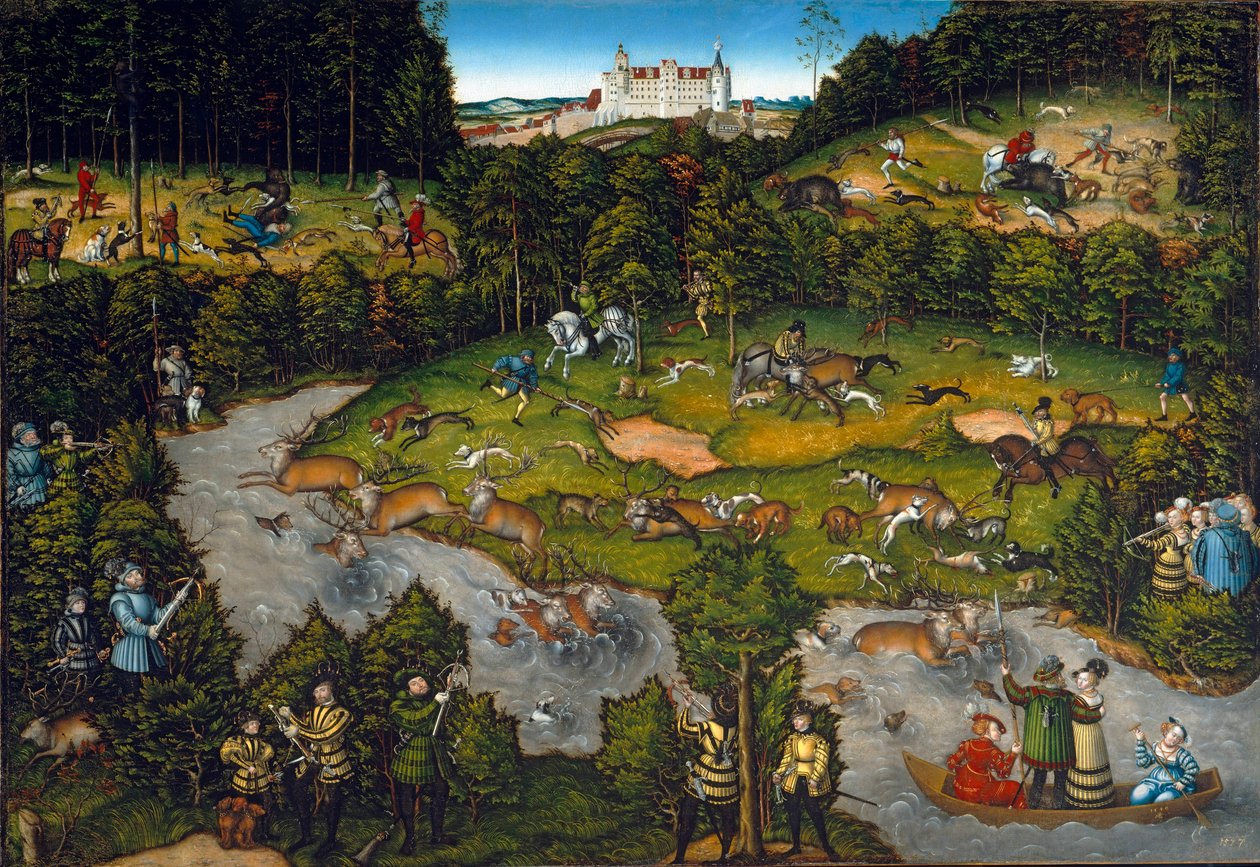 Soudní hon poblíž zámku Hartenfels (Torgau v Sasku) od Lucas Cranach the Elder