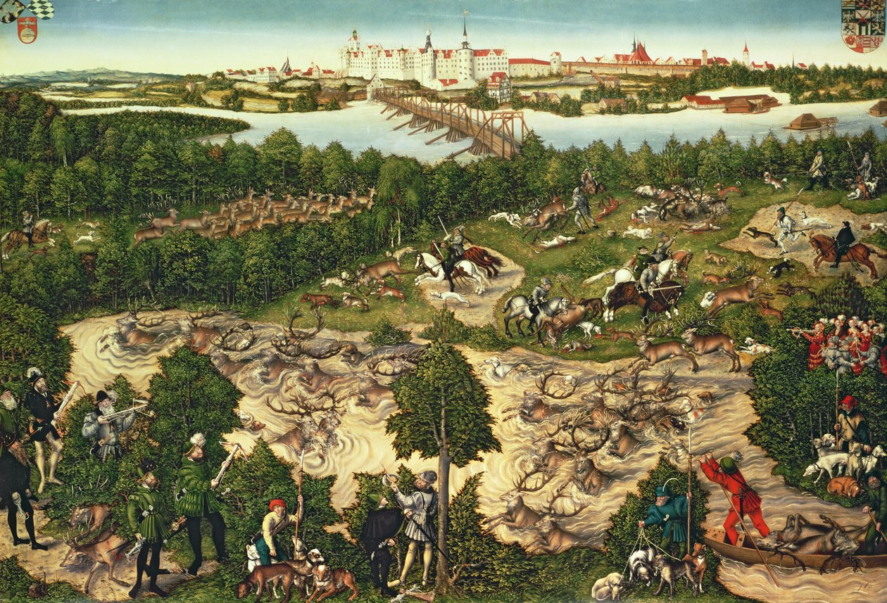 Hon na počest císaře Karla V. poblíž hradu Hartenfels, Torgau, 1544 (viz také 498131, 38682 a 498129) od Lucas Cranach the Elder