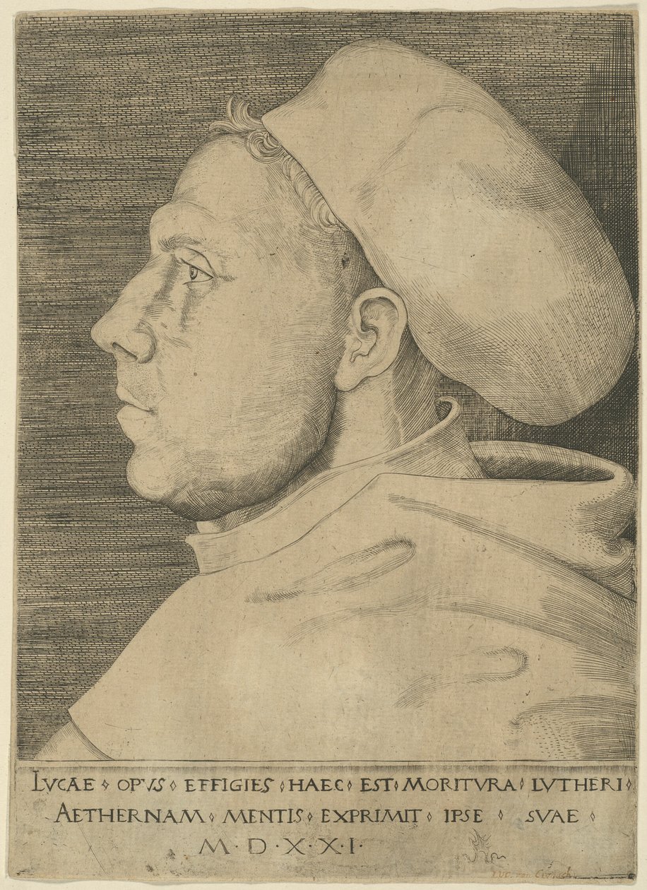 Luther jako augustiniánský mnich s čepicí od Lucas Cranach the Elder