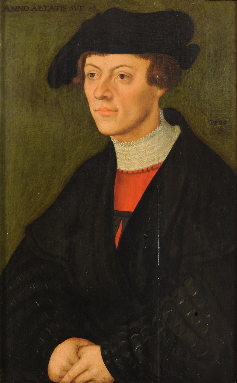 Portrét 19letého mladého muže v černém oblečení od Lucas Cranach the Elder