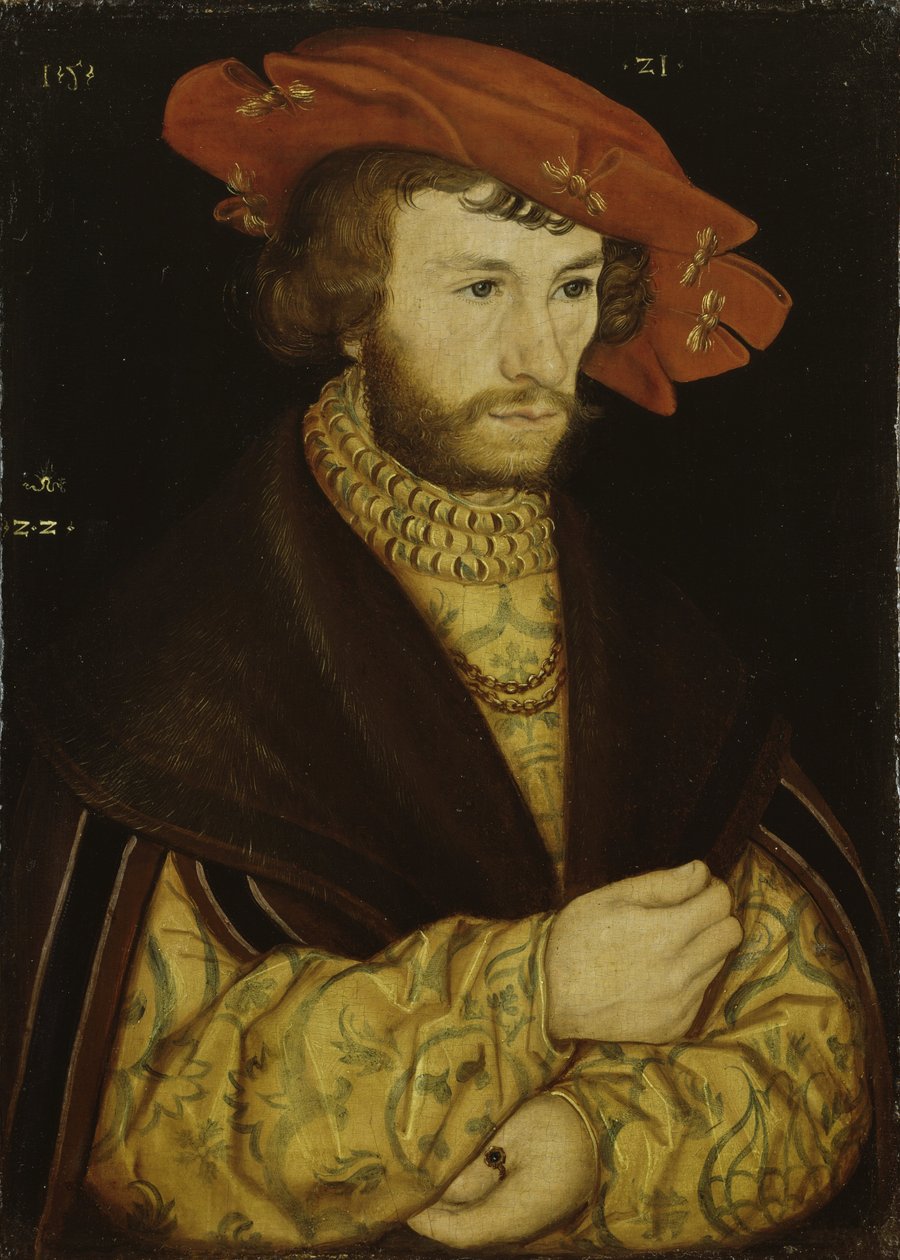 Portrét mladého muže s plnovousem a červeným baretem od Lucas Cranach the Elder