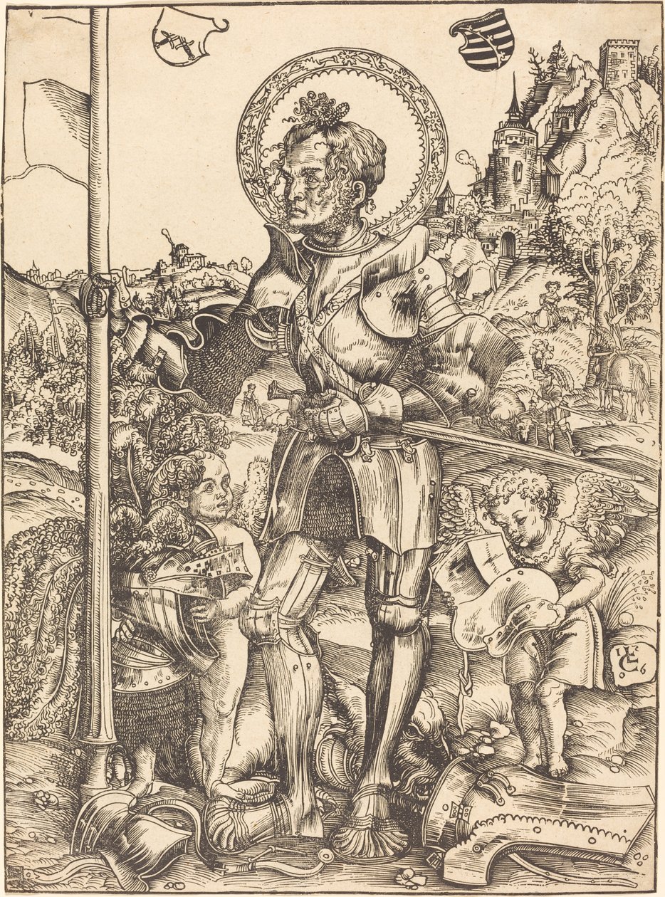Svatý Jiří stojící se dvěma anděly od Lucas Cranach the Elder