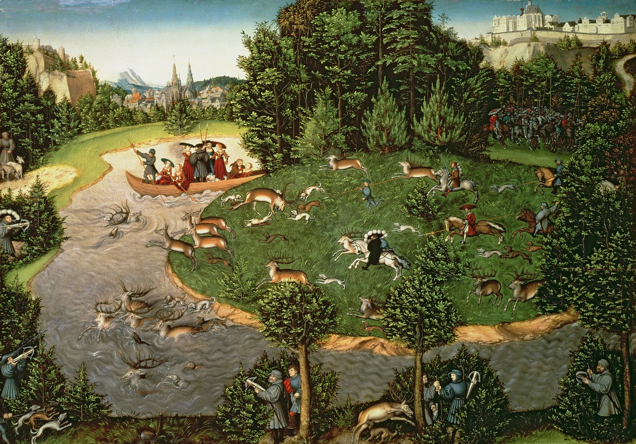 Hon na jelena kurfiřta Friedricha III. Moudrého, 1529 (panel) od Lucas Cranach the Elder