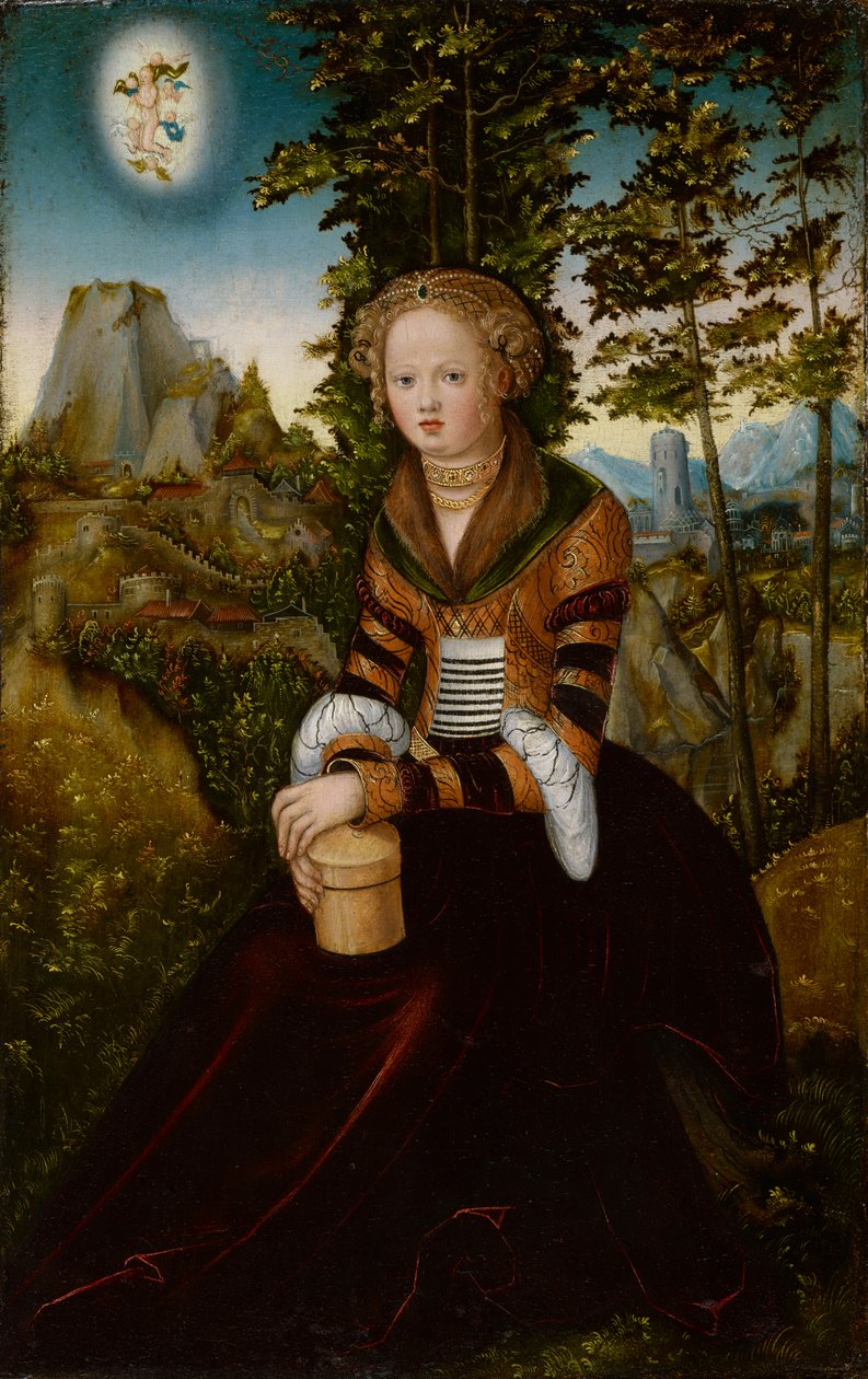 Magdaléna sedící před stromem od Lucas Cranach the Elder