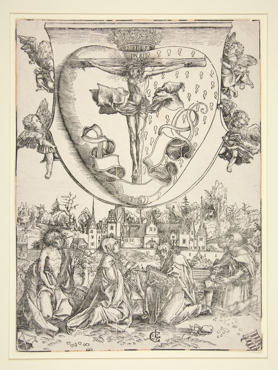 Panna, svatý Jan, svatý Vavřinec a svatý Roch s náručí Nejsvětějšího Srdce od Lucas Cranach the Elder