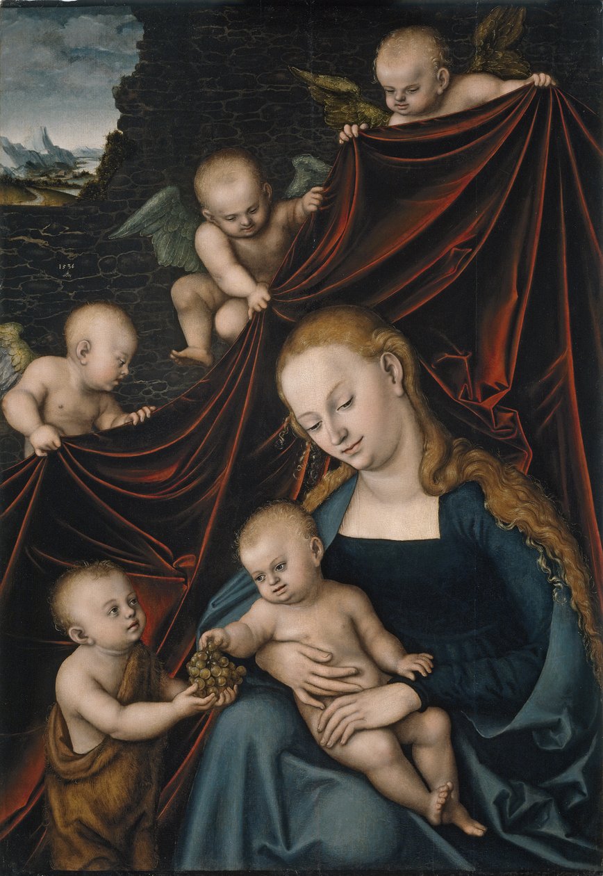 Panna a dítě se svatým Janem a anděly od Lucas Cranach the Elder