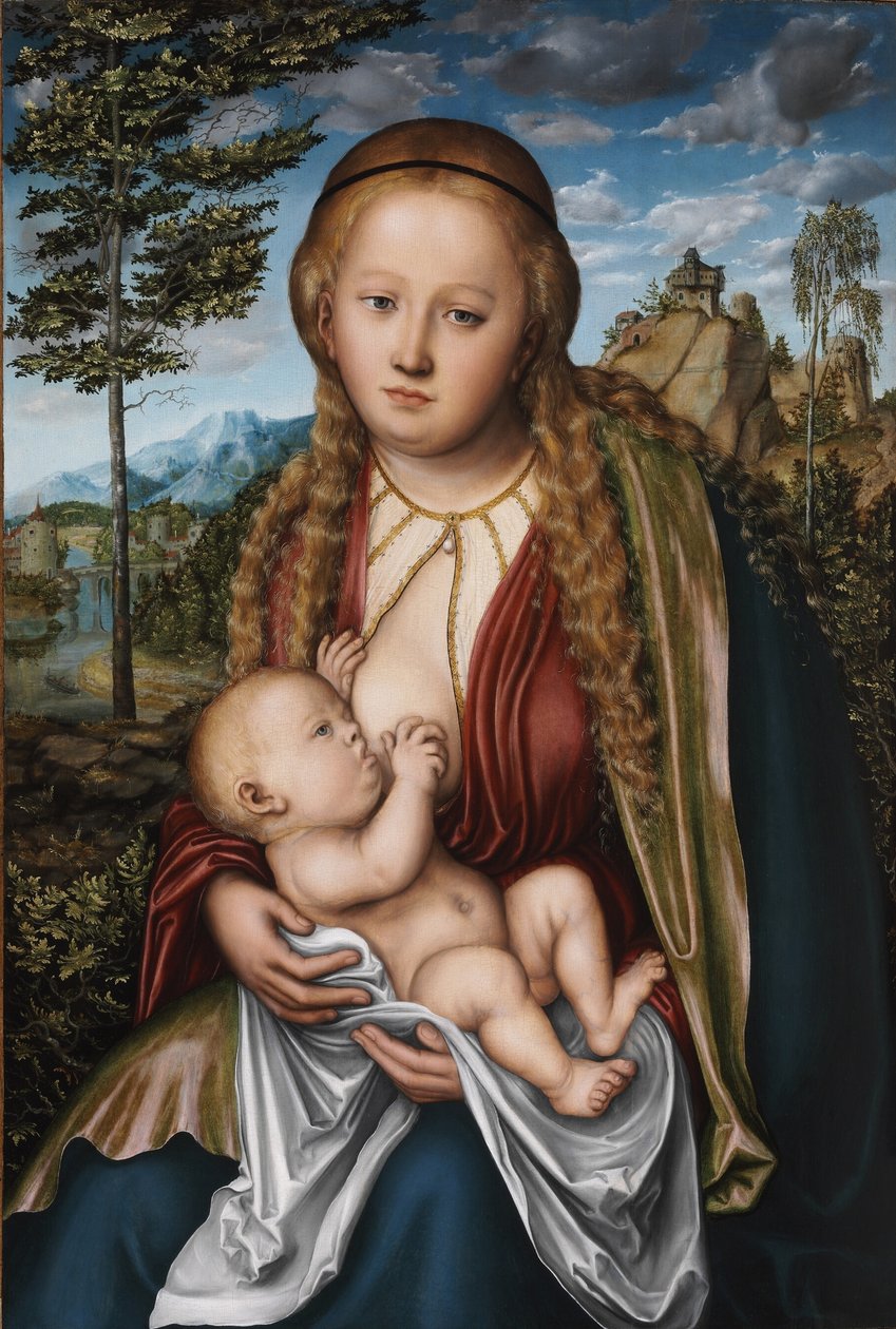 Panna kojící dítě od Lucas Cranach the Elder