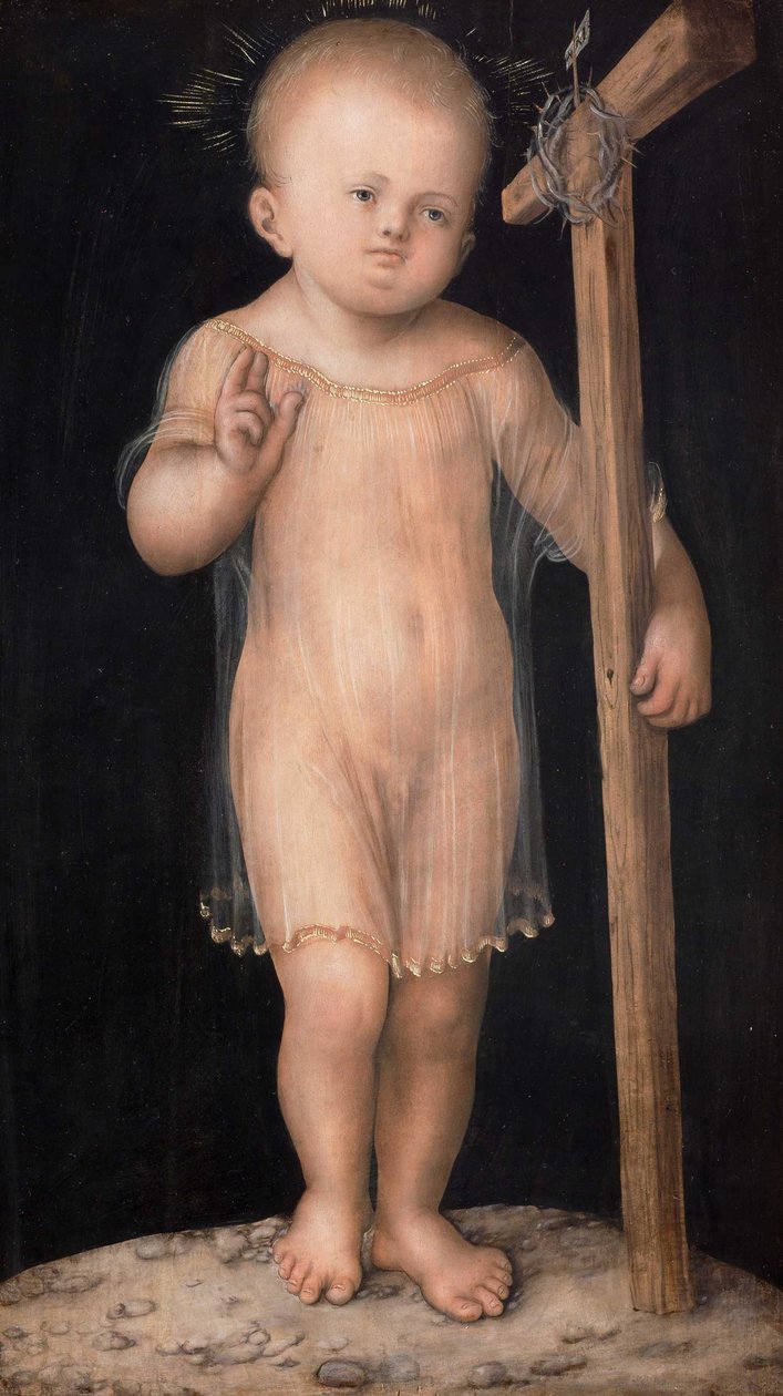 Žehnání dítěte [recto]; Bolestný muž [verso] od Lucas Cranach the Elder and workshop