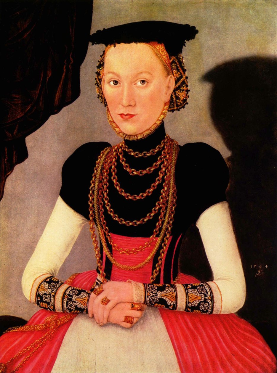 Německy: Weibliches Bildnis / Bildnis einer Frau (eine geborene Hoffmann aus Leipzig) Ženský portrét / Portrét ženy (rodilá Hoffmannová z Lipska) od Lucas Cranach the Younger