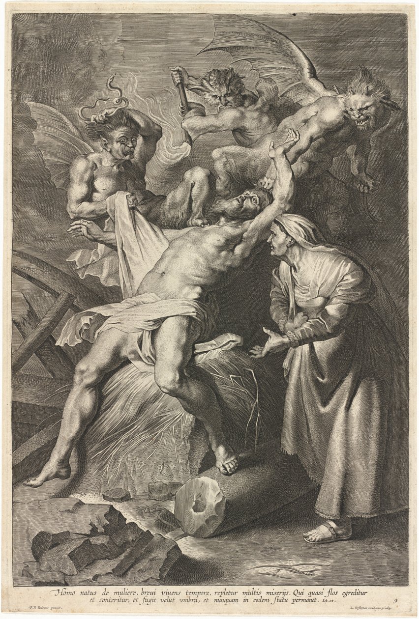 Job týraný démony a zneužívaný svou ženou od Lucas Emil Vorsterman after Sir Peter Paul Rubens