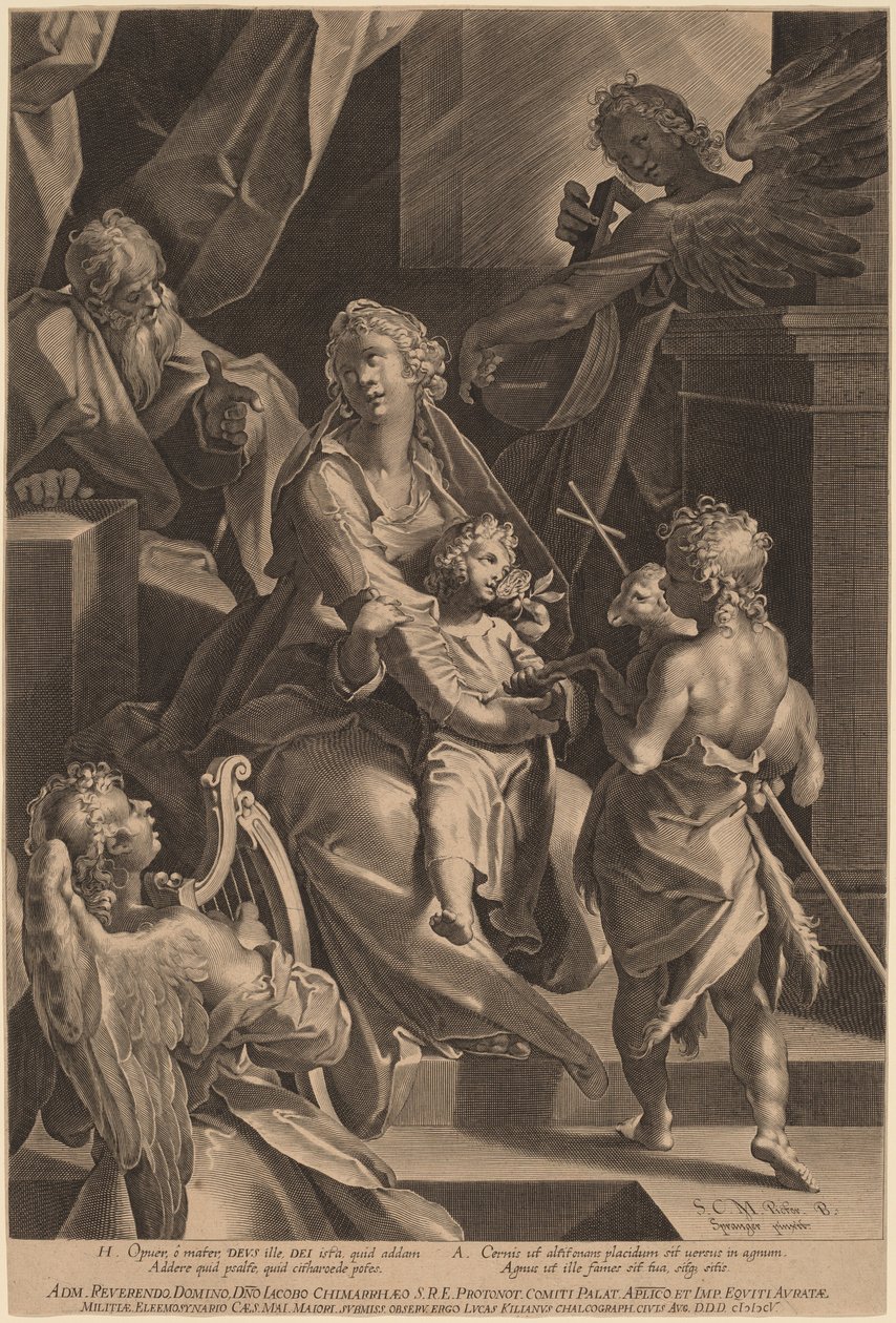 Svatá rodina a dva andělé od Lucas Kilian, after Bartholomaeus Spranger