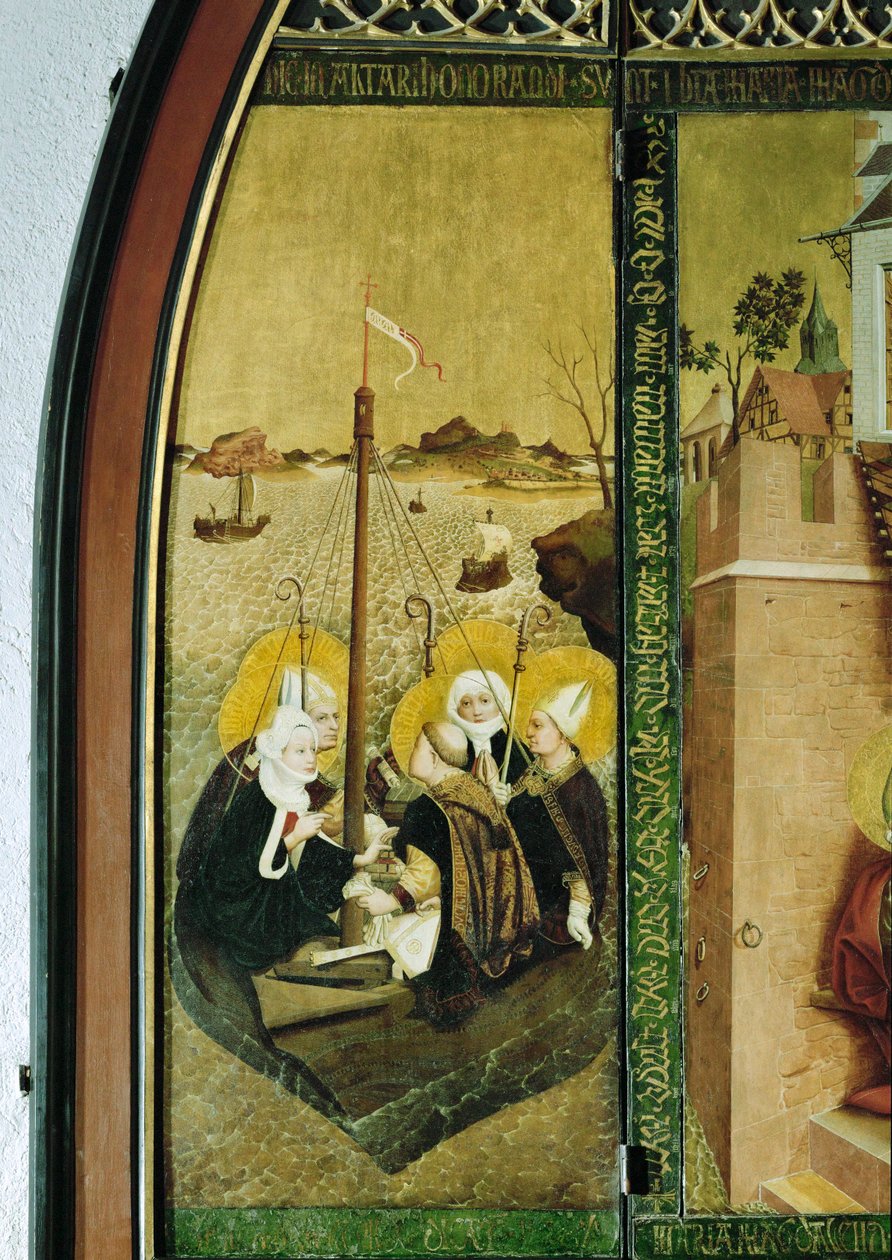 Cesta svatého Lazara a svatých Magdalény a Marie... (tempera na pergamenu) od Lucas Moser