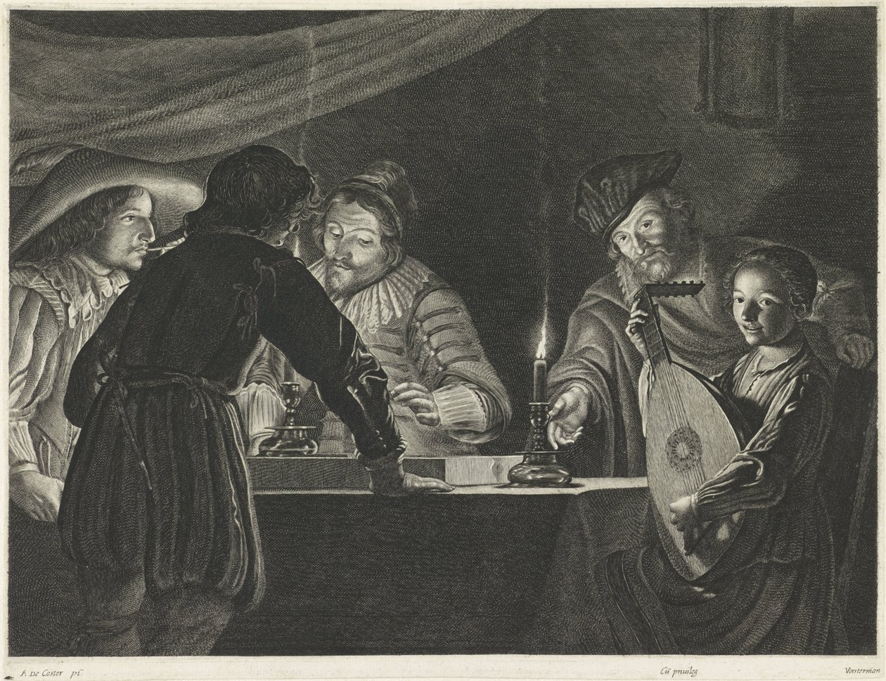 Tric-trac Players by Candlelight od Lucas Vorsterman (I)