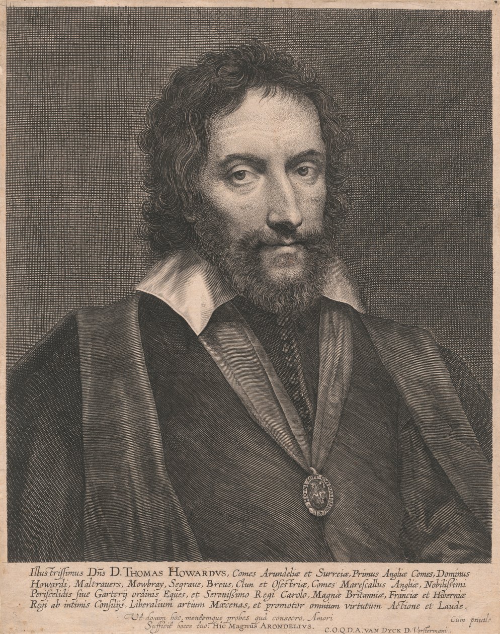 Nejslavnější sir Thomas Howard, hrabě z Arundelu a Surrey, první hrabě z Anglie, lord Howard, Maltrauer, Mowbray, Segraue, Breus, Clum a Osestria, hrabě maršál z Anglie, rytíř z nejvznešenějších Periscelides Siue Gartery Order a Most Klidný král od Lucas Vorsterman