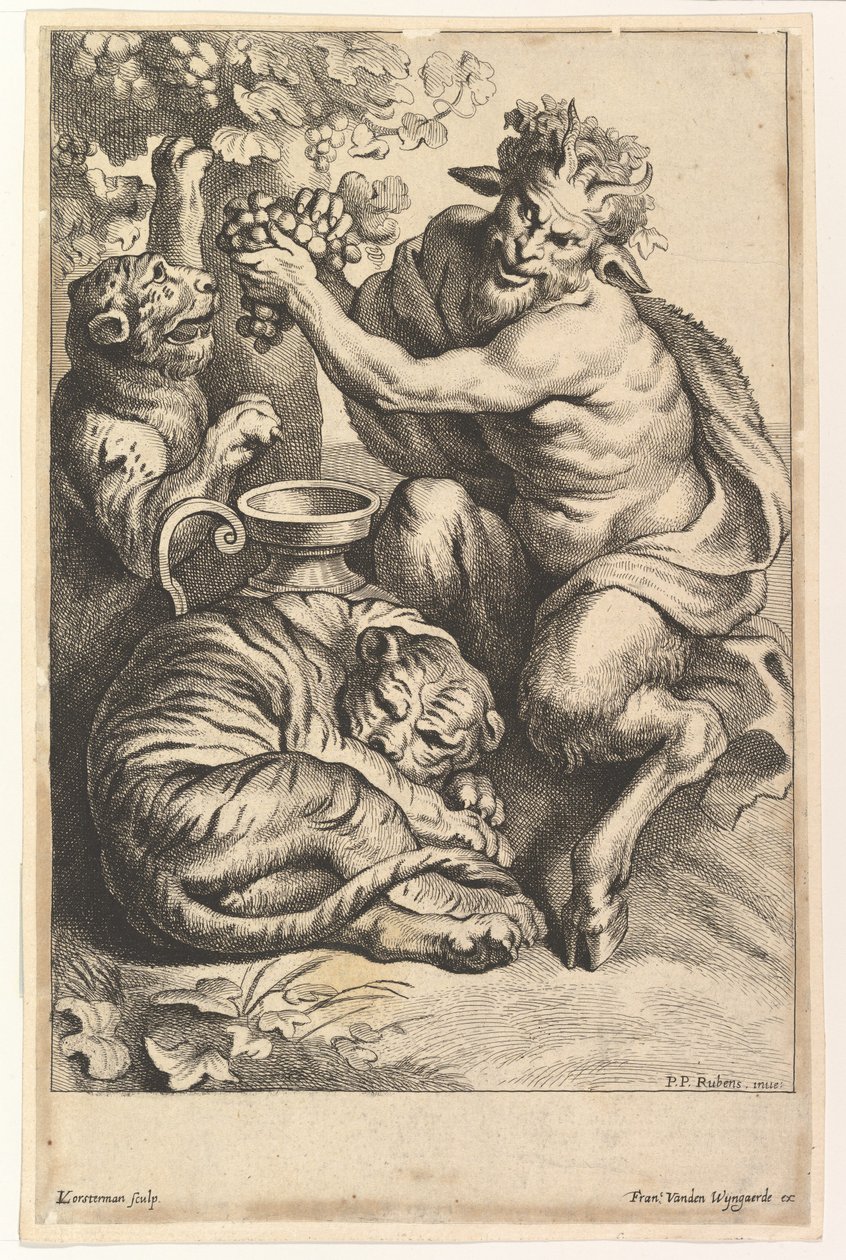 Satyr s hrozny a dvěma tygry, 1614-1679. od Lucas Vorsterman II