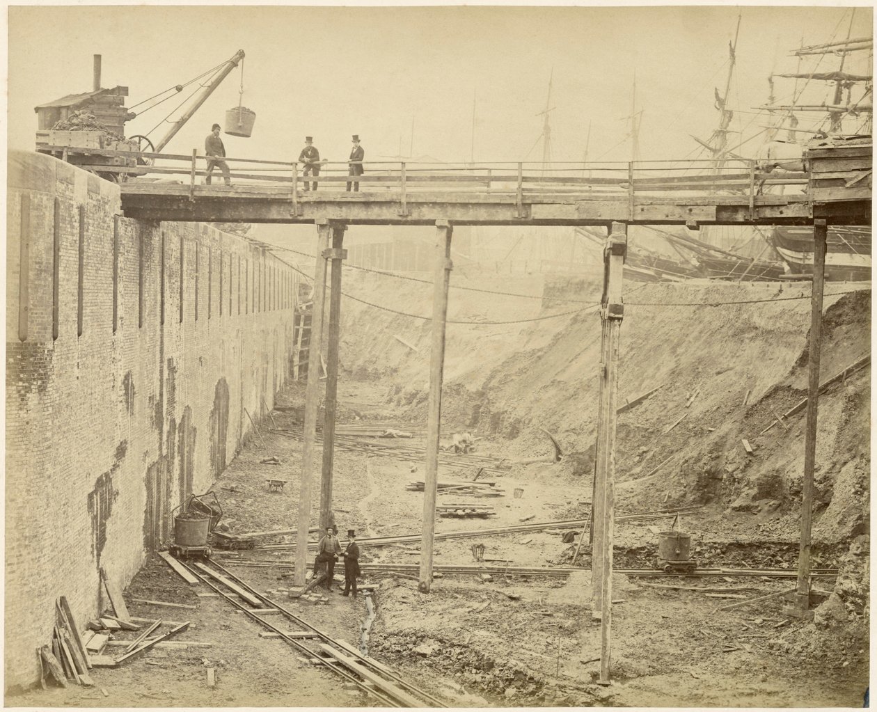 Výstavba rozšířené Limehouse Basin, Londýn, květen 1869 od Lucas and Tuck