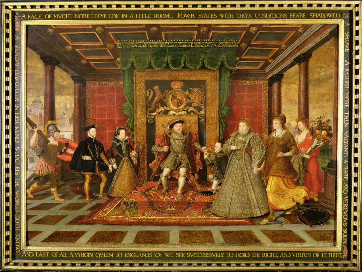 Rodina Jindřicha VIII.: Alegorie tudorovského dědictví, asi 1572 (olej na desce) od Lucas de Heere