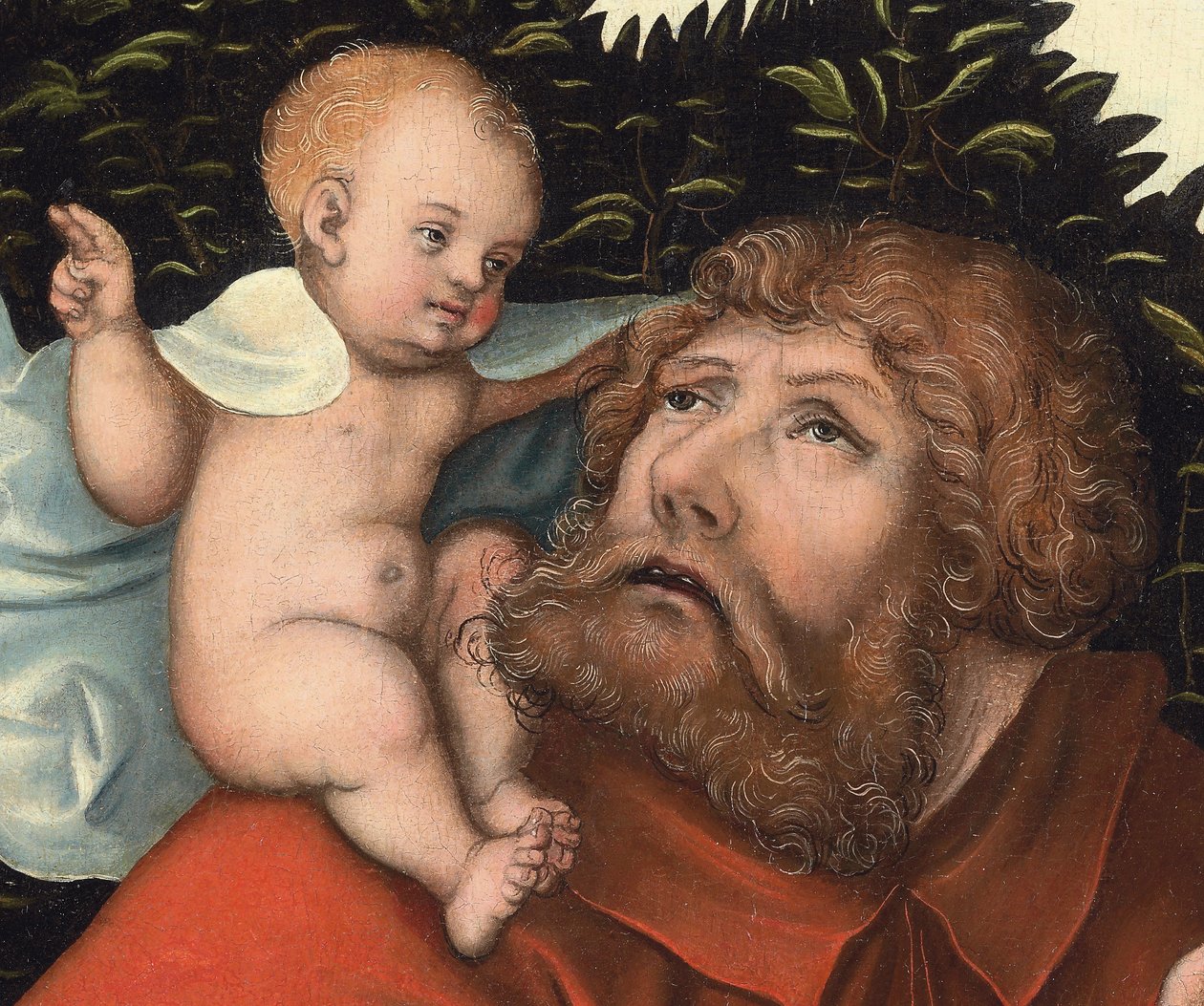 Svatý Kryštof nesoucí Ježíška (detail) (olej na panelu) od Lucas the Elder (workshop of) Cranach