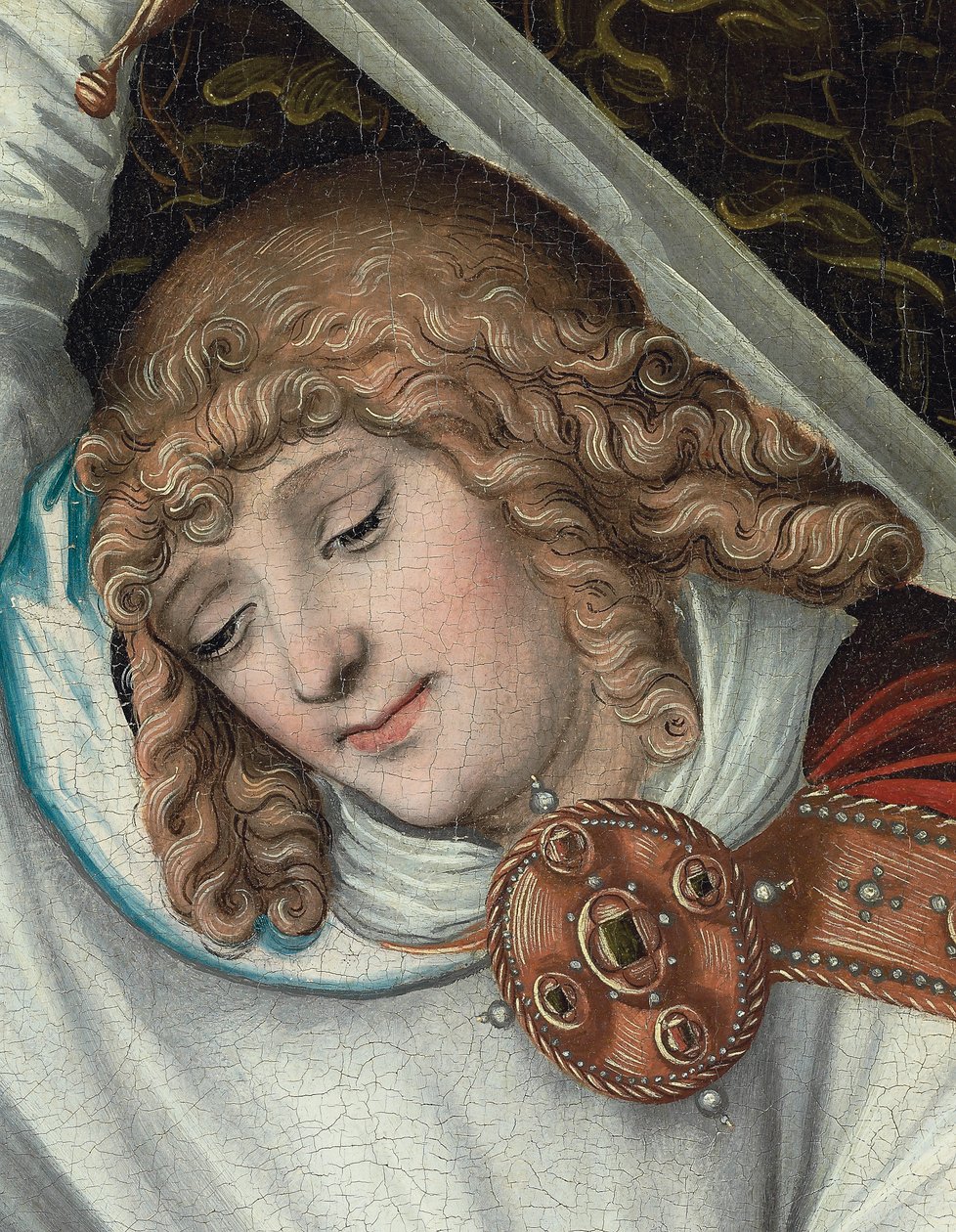 Archanděl Michael držící váhy spravedlnosti (detail) (olej na panelu) od Lucas the Elder (workshop of) Cranach