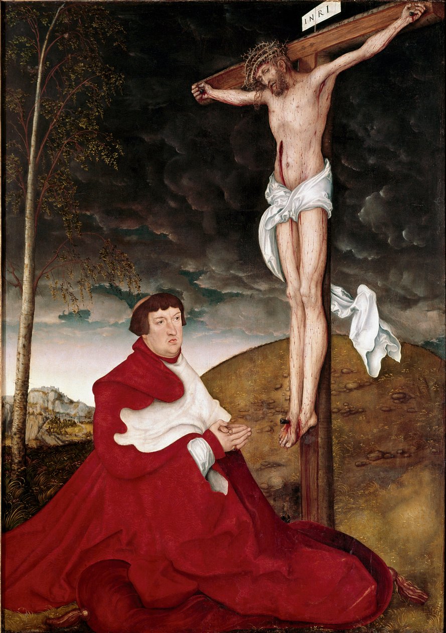 Kardinál Albert von Brandenburg Uctívání krucifixu od Lucase Cranacha staršího (1472-1553) od Lucas the Elder Cranach