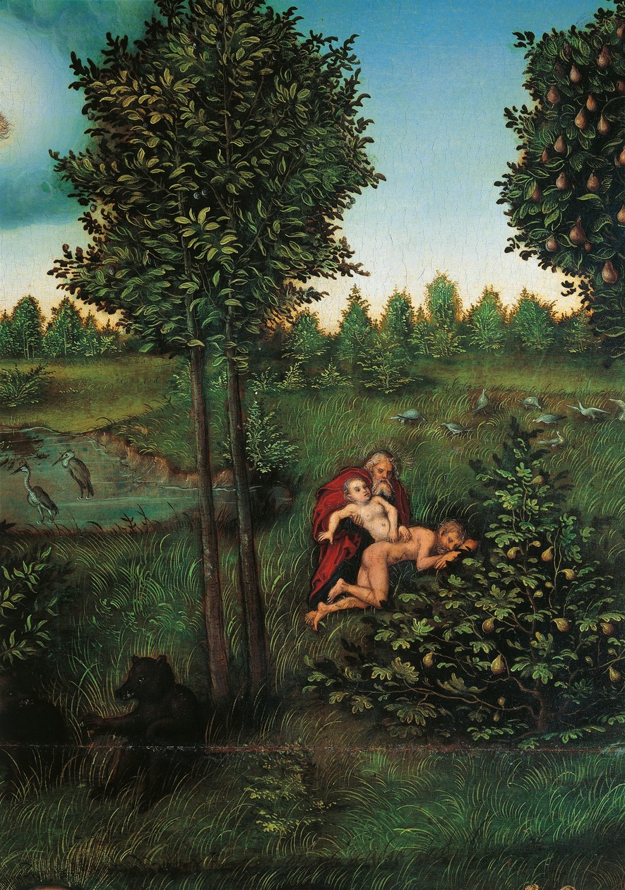 Detail ráje, cca 1530 (olej na panelu) od Lucas the Elder Cranach