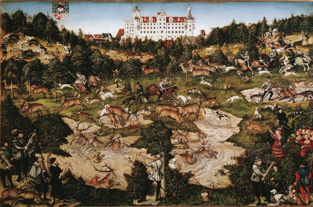 Lov na počest Karla V. na zámku Torgau (Malba od Lucas the Elder Cranach