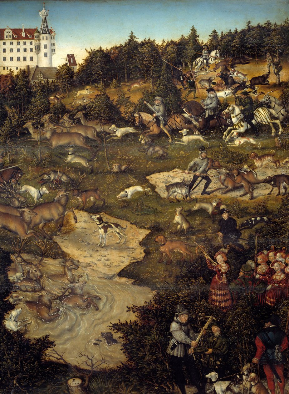 Lov na počest Karla V. na zámku Torgau (Německo). Detail. Obraz Lucase Cranacha (1472-1553) od Lucas the Elder Cranach