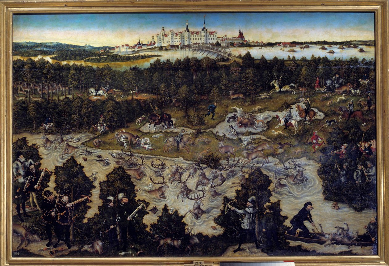 Lov na počest Karla V. na zámku Torgau v Německu Obraz Lucase Cranacha staršího (1472-1553) 1544. Madrid. Musee Du Prado - Lov na počest Karla V. na zámku Torgau v Německu. Obraz Lucase Cranacha staršího (1472-1553) 1544. P od Lucas the Elder Cranach