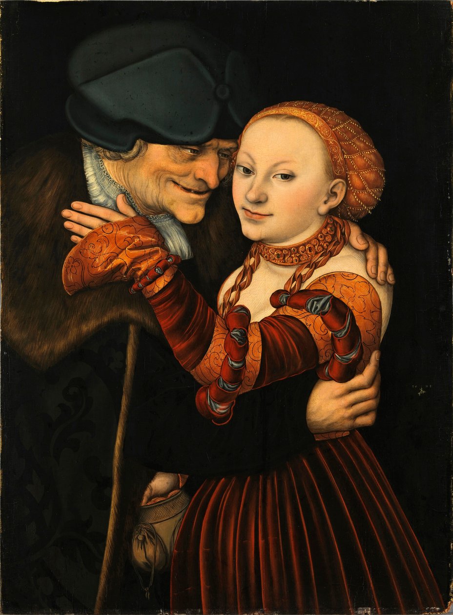 ""The Ill-matched Couple"" (Nerovný pár) Malba Lucase Cranacha staršího (1472-1553) 1528 - Olej na dřevě - Rozměr 77x57 cm Fraenkische Galerie, Kronach od Lucas the Elder Cranach