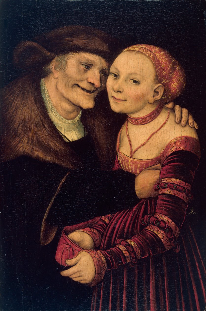 Le couple mal assorti - Nerovný pár - Cranach, Lucas, starší (1472-1553) - 1517 - Olej na dřevě - 27,3x18 - Museu Nacional d