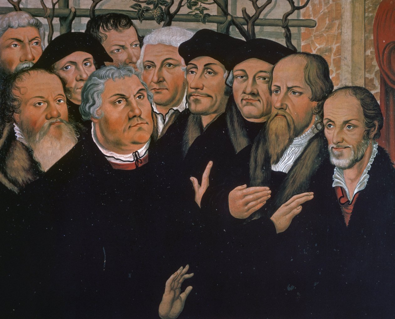 Martin Luther se zástupci protestantské reformace, vpravo Melanchton, uprostřed Erasmus Rotterdamský, detail ze Vzkříšení Lazara, obraz Lucase Cranacha Staršího (1472-1553) od Lucas the Elder Cranach