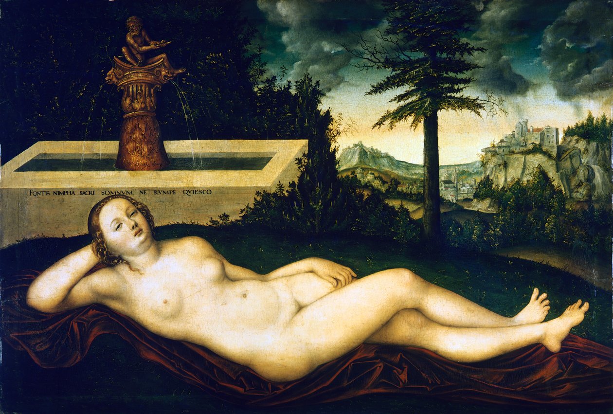 Nymfa u fontány od Lucas the Elder Cranach